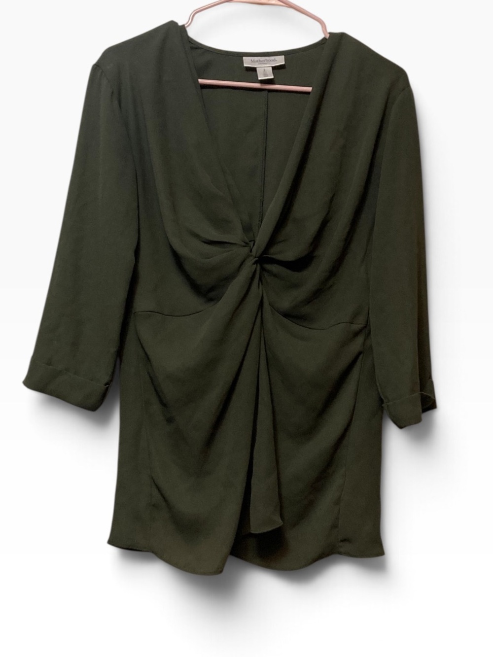 Motherhood Maternity Twist-Front V-Neck Blouse in Olive Green